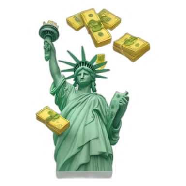 statue of liberty with cash and gold around with money in the hand sticker