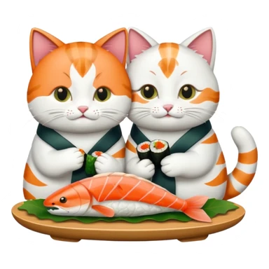 2 cats hugging and eating sushi sticker