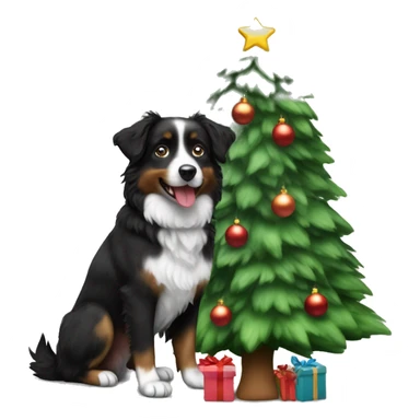 Small black australian shepherd dog Christmas tree sticker