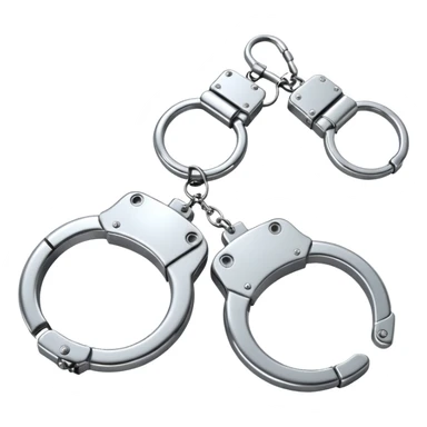 A pair of elegant handcuffs emoji made of silver chrome, smooth rounded design, glossy metallic reflections, luxury fetish aesthetic, minimal iOS emoji style, centered, clean white background sticker