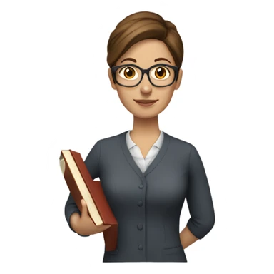 white female teacher with short brown hair and books sticker