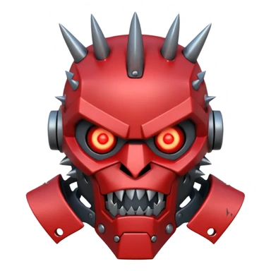 futuristic berserker war robot portrait, head and shoulders only, angry faceplate, jagged mouth grill, glowing eyes, spiked shoulder armor, scratched metal, intimidating look, 3D cartoon, mobile game icon style, clean background, no text, no watermark
 sticker