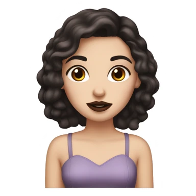 white girl with brown eyes and dark brown almost black hair applying lipstick  sticker