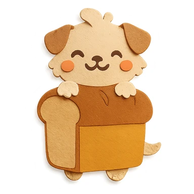 chibi bread maker-dog hybrid, fluffy, peeking from a bread loaf, cheerful, warm beige, full-body sticker