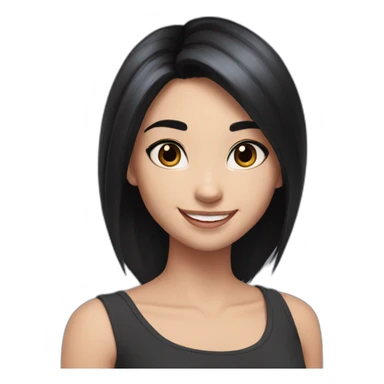 white skin and black straight hair and black eyes  Disney smile girl sticker
