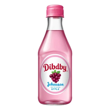 realistic Johnson and Johnson style bottle pink cap pink label clear bottle with berry party written on the logo with diddy logo bottle leaking oil from the top sticker