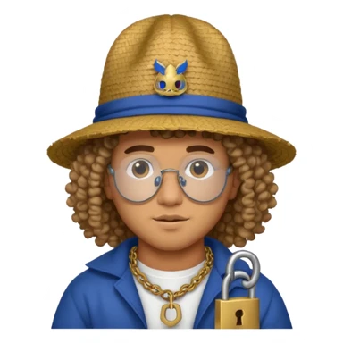 An emoji of Bad Bunny, the superstar from Puerto Rico. The singer. His hair is curly. He has a padlock beard. An an traditional boricua hat.  sticker