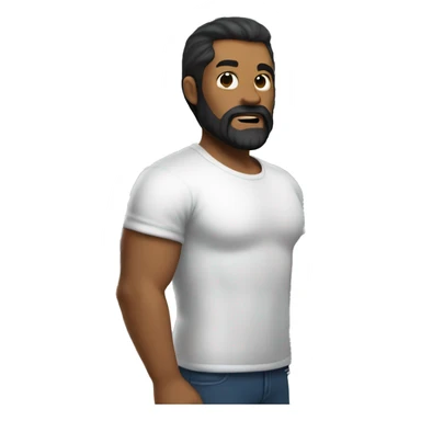 man with side part hair and black beard carrying a big refrigerator  sticker