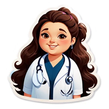 Create a chubby woman with hair flattered with a stethoscope sticker