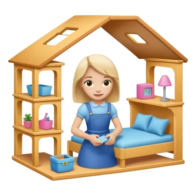smiling girl arranging furniture in doll house sticker