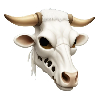 Cow’s head skeleton with white wool and cow horns on it sticker