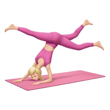 A fair-haired girl in a pink suit does a back bridge on a mat. two legs and a bridge to the other side.the feet are on the mat, the back is arched inward and the hands are stretched towards the legs sticker