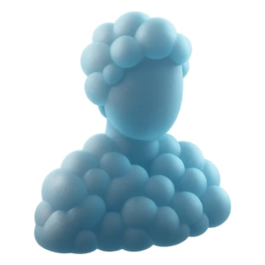 shoulder-up portrait of a person facing forward, fully composed of bright, convex clouds, matte glass style sticker