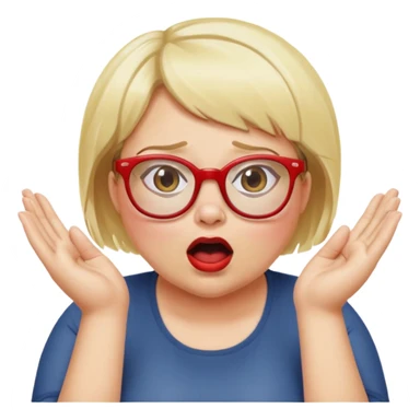 emoji Une femme blonde , cheveux court, en leger surpoid, avec des lunnettes avec des monture rouge, qui cri avec les main de chaque coté de la bouche sticker
