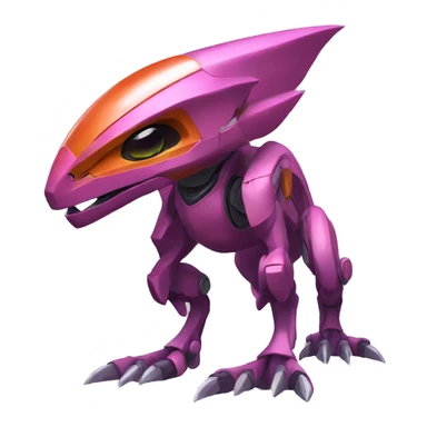 a Genesect-Raptor-Fakémon—hybrid with a futuristic visor-helmet full body sticker