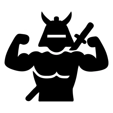 A muscular samurai with a flat, filled look sticker