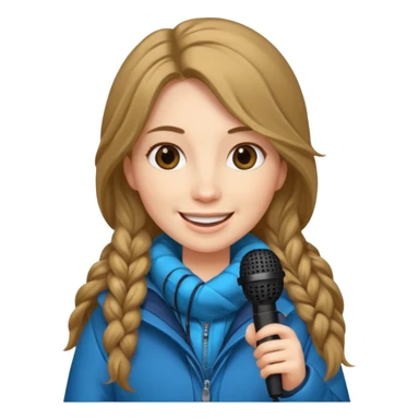 long haired woman with winter clothes holding microphone sticker