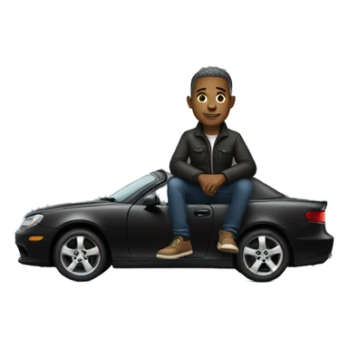 A man who has sitting on a black car sticker