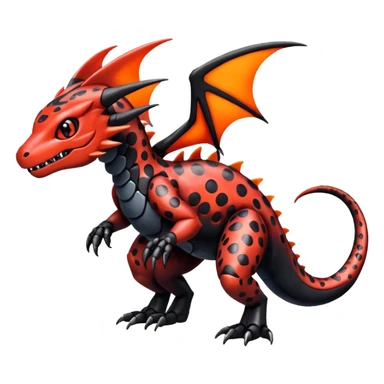 Cute Shiny spotted black and red iridescent Guilmon-Salandit-Fakémon-hybrid-creature (full body)  sticker