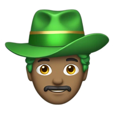 man with green hair green suit and large green top with gold strip hat goatee sticker