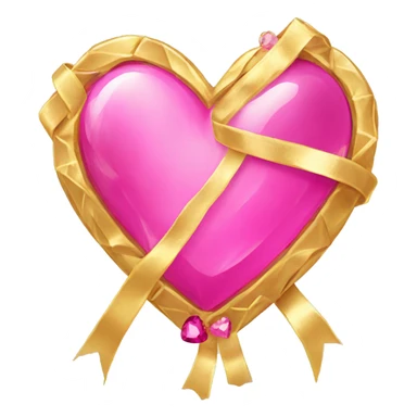 gold heart with pink gemstone and ribbons sticker