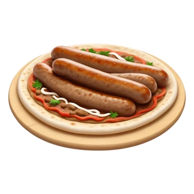 Cevapi Cinematic Realistic Cevapi Dish Emoji, depicted as modest, short, skinless sausages served with traditional flat bread, rendered with realistic textures and rustic, inviting lighting. sticker