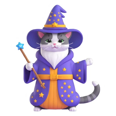 wizard cat with a starry robe and hat sticker