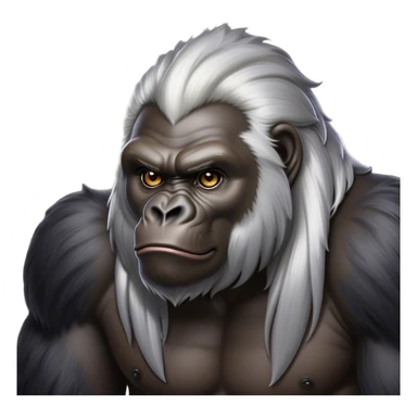 Cinematic Noble mountain Gorilla Portrait Emoji, Poised and majestic, with a powerful, muscular frame accentuated by a distinguished silver mane and piercing, wise eyes, Simplified yet sharp and sophisticated features, highly detailed, glowing with a soft, regal jungle glow, high shine, intelligent and commanding, stylized with an air of imperial strength, focused and resolute, soft glowing outline, capturing the essence of a watchful guardian that feels as though it could step out of the screen with effortless authority! sticker