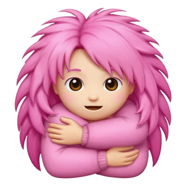 pink hug emoji with hair sticker