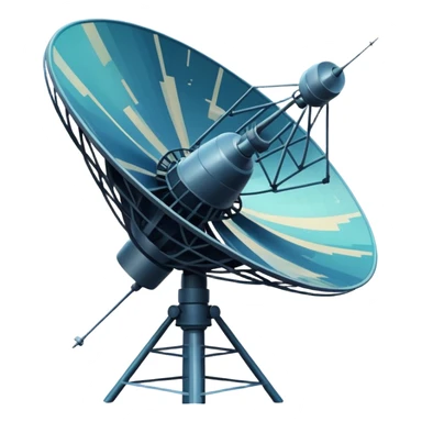 Minimalist emoji-style sticker of an old-school satellite antenna with distorted, glitched signal waves. Clean icon style. sticker