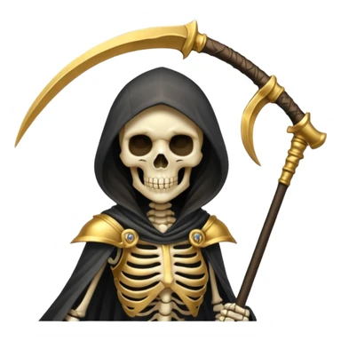 feminine skeleton grim reaper in a gold with scythe sticker