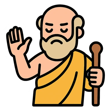 Diogenes gesturing dismissively, classic Greek robe, modern icon style sticker