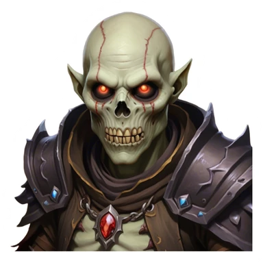 Cinematic Realistic WoW undead civilian Portrait, head tilted epicly and inquisitively, showcasing grim resilience and defiant strength. His withered, pallid skin and intense, glowing eyes contrast starkly with his worn, earth-toned clothes, rendered in meticulous detail. With dynamic, high-contrast lighting and high shine, this portrait exudes an epic aura, capturing the relentless will of a battle-hardened undead civilian. sticker