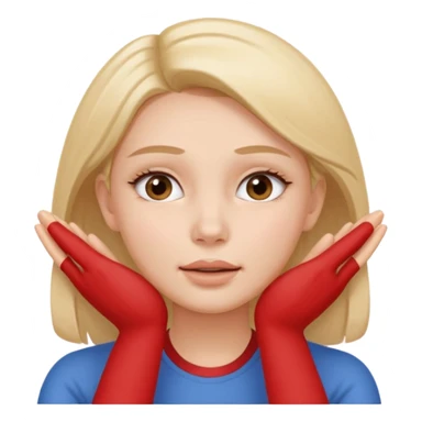 Simple emoji of a woman touching her face with both hands, hands pressing on cheeks and jaw, clear facial exercise with hands, easy to understand, simple icon, no beauty, no makeup, no medical elements
 sticker
