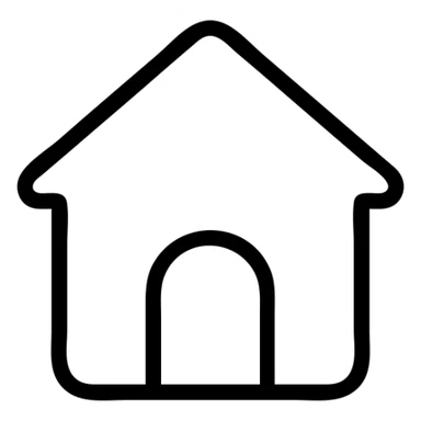 Create a simple home icon with a thin black outline, minimalistic design, and a small red accent dot. No text. Transparent background. sticker