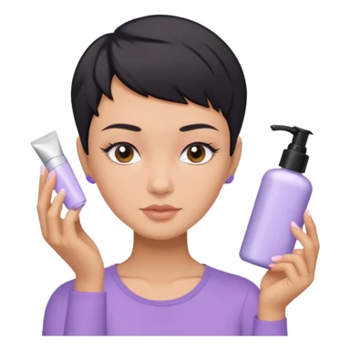 tan girl with pastel purple shirt with black hair & a pixie, doing her skin care sticker
