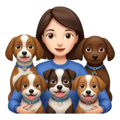 brunette woman surrounded by 4 dogs sticker