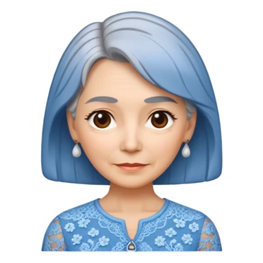 grey haired woman with lace patterned blue top sticker