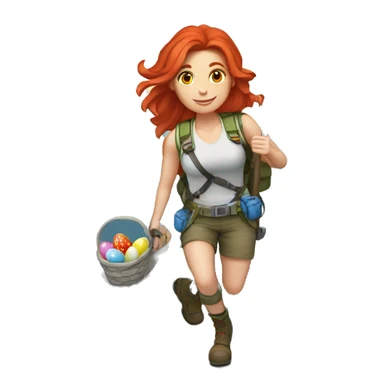 Female mountain climber red hair climbing with Greek flag and holding Easter eggs basket sticker