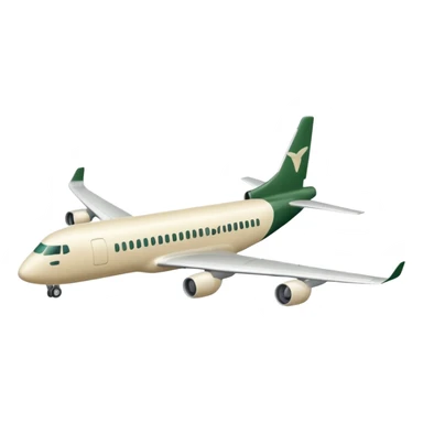 passenger airplane with long fuselage, main color light beige (milky), only dark green (#173e12) details, no other colors, Apple emoji style, no text sticker