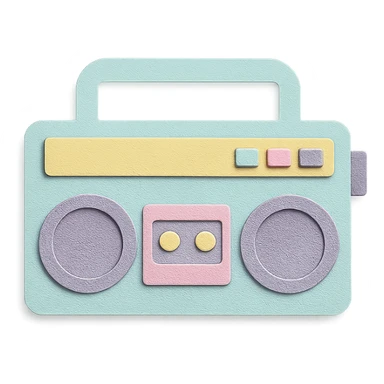 small portable boombox in paper-craft style with pastel colors and simple design sticker