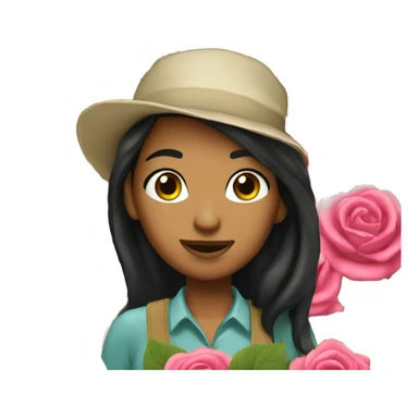 Rose gardener woman black hair sticker