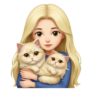 pretty girl with dark long hair hugging her blonde fluffy persian cat  sticker