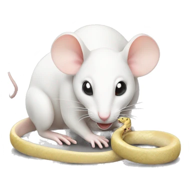 A white mouse eating a snake sticker