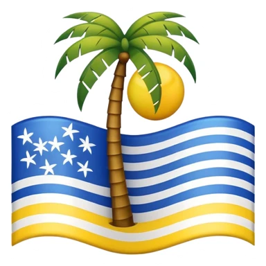 flag with blue white and yellow vertical stripes palm tree emblem in the center wavy appearance in Apple emoji style sticker