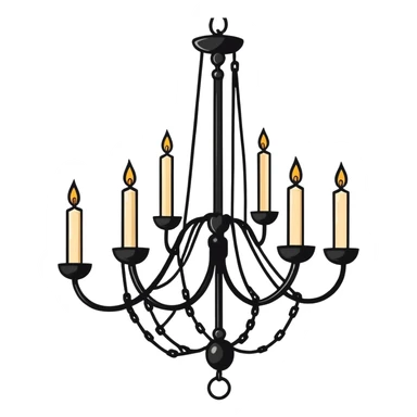 Simple minimalistic hanging chained black Ceiling chandelier with beige-white candles sticker