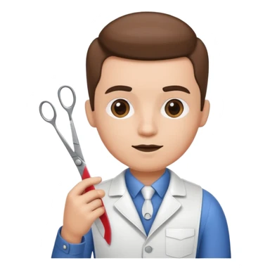 virtual assistant character in a small barber shop, holding scissors and comb sticker