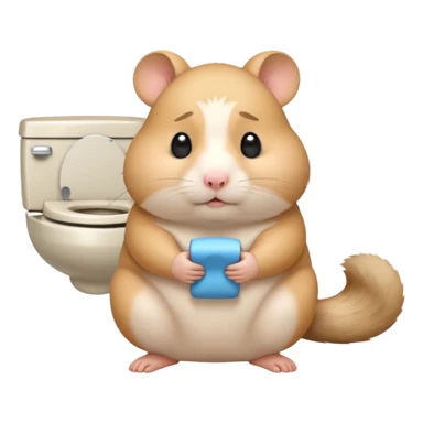Cute chubby cartoon-style hamster sitting on toilet pooping looking guilty sticker