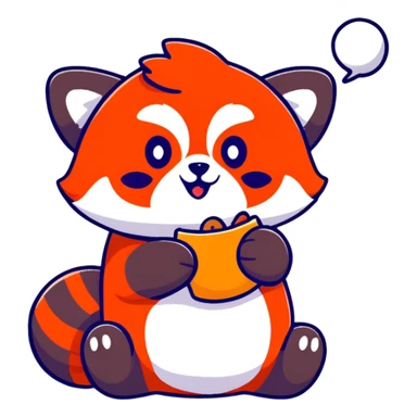 cute red panda eating, cartoon sticker style, less orange fur sticker