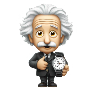 Albert Einstein holds a watch in his hands sticker